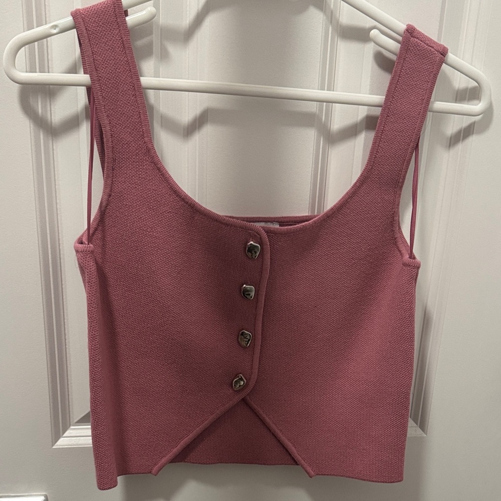 Zara Women's Pink Button-Front Knit Tank Top